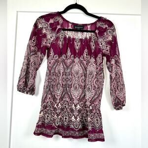 INC International Concepts Petites Paisley Long Sleeve Sheer Blouse Size PP